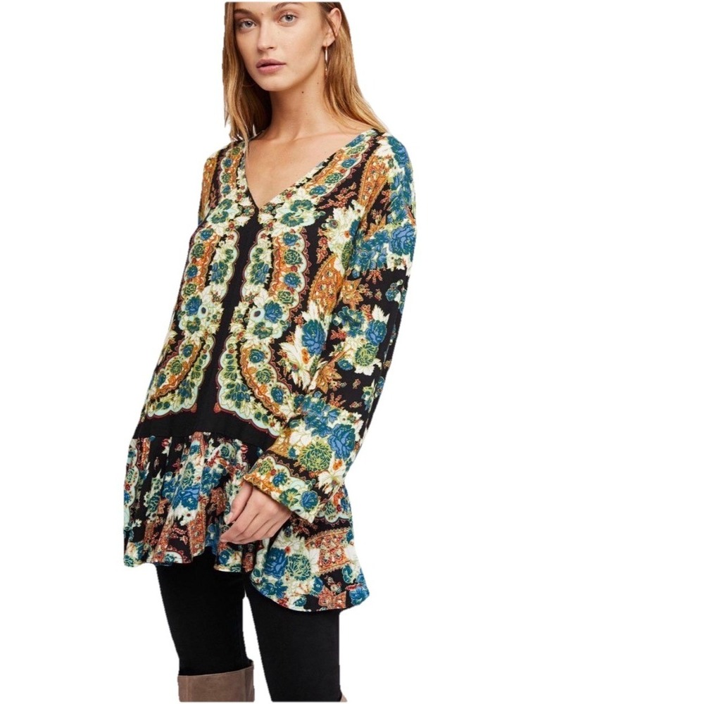 Free People Lovely Dreams Floral Print Tunic Dress Size M Boho
